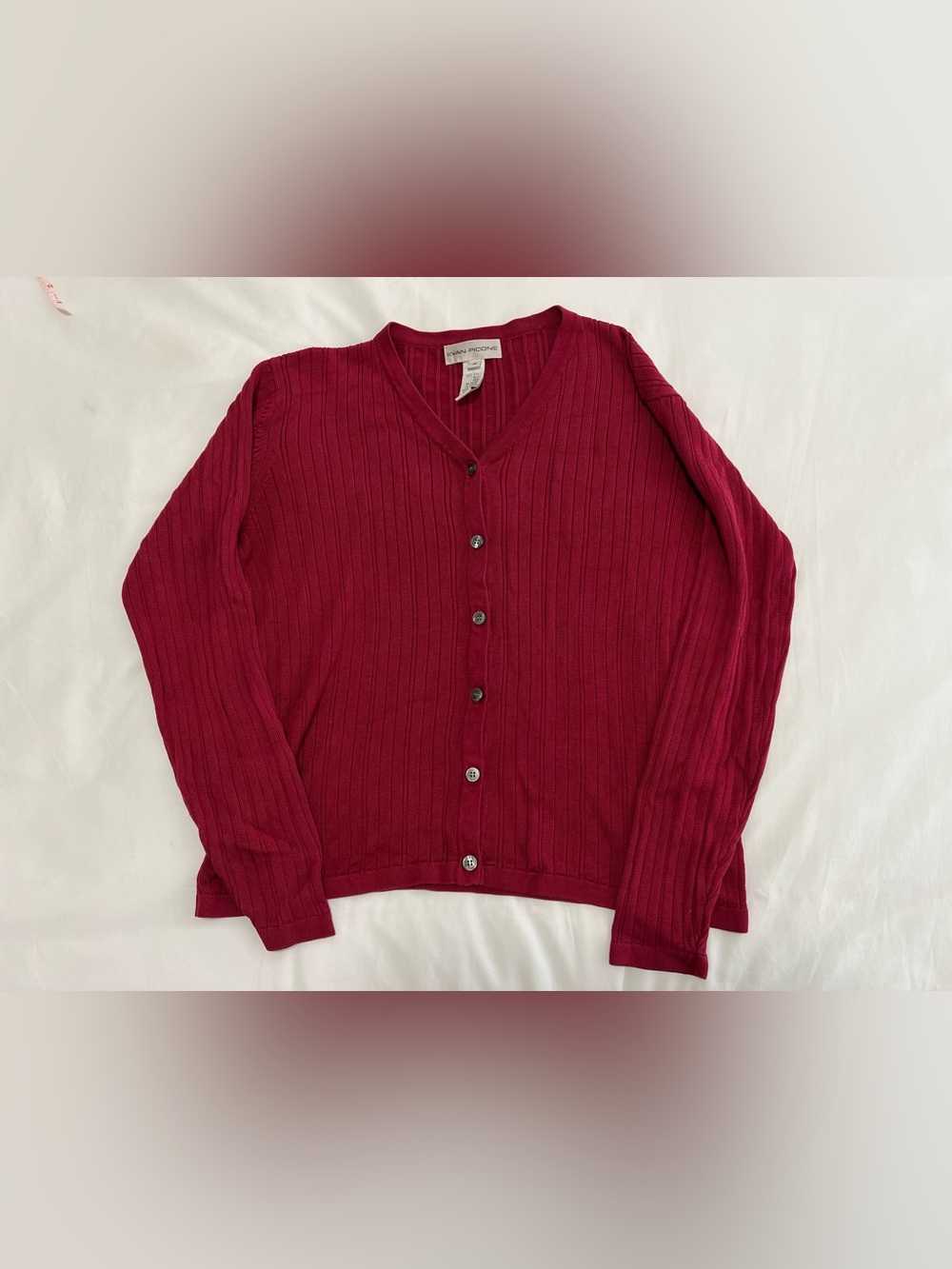Evan Picone Women's Deep Red Ribbed Button-Front Cardigan 100% SILK